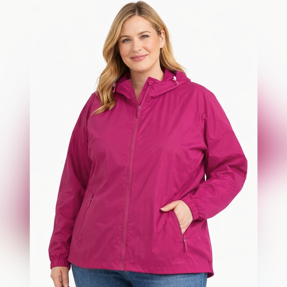 LL Bean‎ Women's Lightweight Windbreaker Rain Jacket Hot Pink Size 3X Hood OKBA5